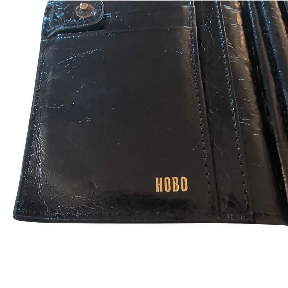 Hobo Leather Bifold Snap Closure Wallet W/ Tassel And Zipper Coin Slot Black EUC
